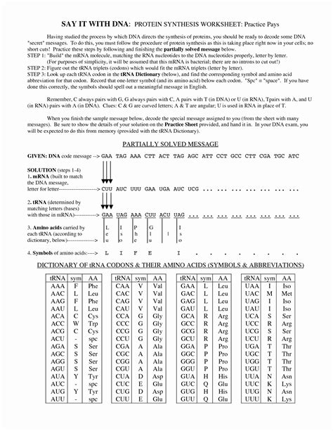 Dna And Protein Synthesis Test Answer Key