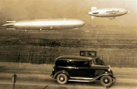 Goodyear Blimp Volunteer And The Graf Zeppelin At Mines Field Los