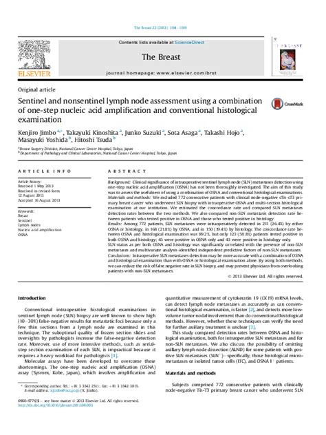 Pdf Sentinel And Nonsentinel Lymph Node Assessment Using A