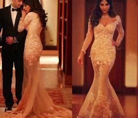 Sexy Nude Prom Dress With Long Sleeves Mermaid Formal Dress 2017 Pageant Prom Dress 2187 On Luulla