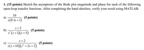 Solved 1. (15 points) Sketch the asymptotes of the Bode plot | Chegg.com