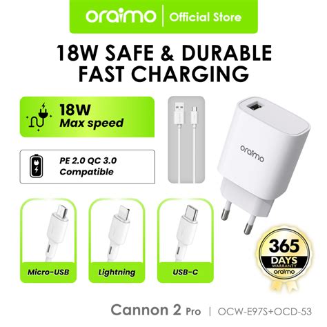 Jual Oraimo Charger Cannon 2 Pro Single Port Fast Charging 18W 3A Free