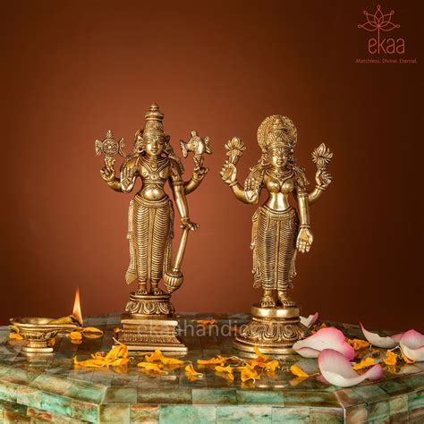 Lakshmi Narayan Idol In Brass Standing Vishnu Lakshmi Statue Laxmi