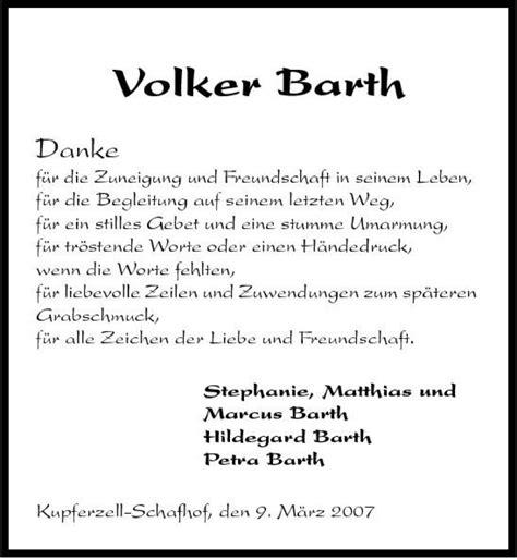 Traueranzeigen Von Volker Barth Trauerundgedenken De