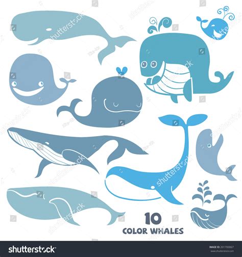 Set Cute Cartoon Whale Characters Hand Stock Vector (Royalty Free ...