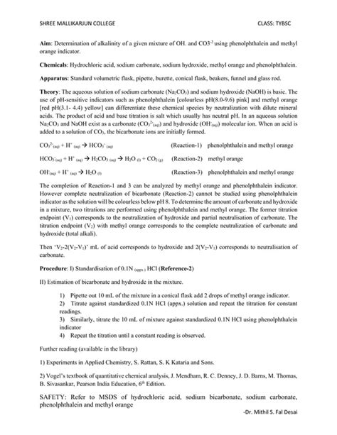 Determination Of Alkalinity Of A Given Mixture Of Hydroxide And