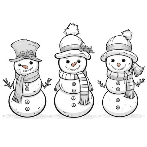 Premium Photo Three Snowmen In Hats And Scarves Are Standing Next To