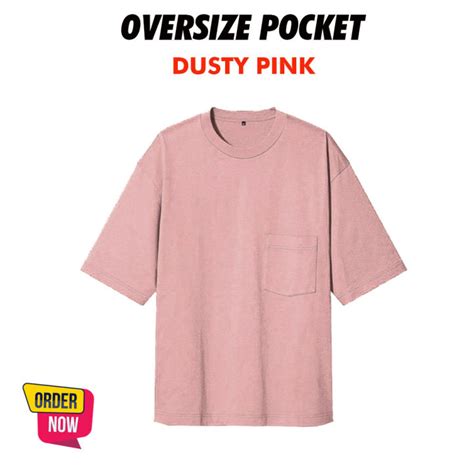 Kaos Oversize Saku Warna Dusty Pink Bahan Cotton Combed 24s Unisex Pria