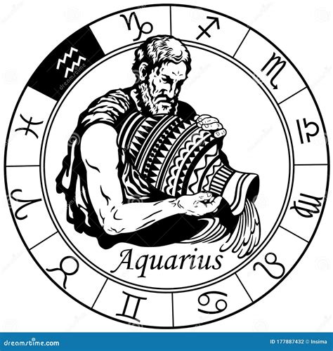 Aquarius Zodiac Sign Black White Stock Vector Illustration Of Water