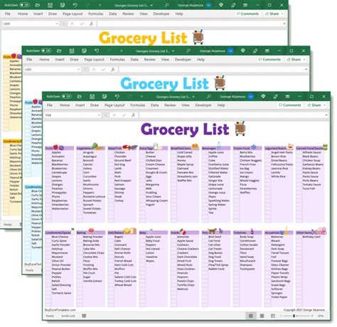 grocery list spreadsheet printable editable food shopping planner