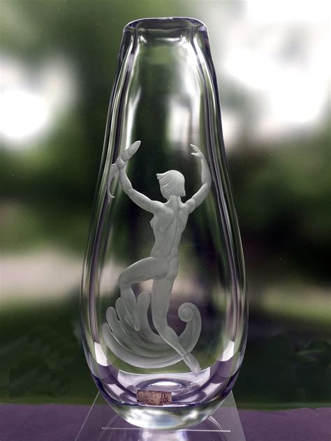 Swedish Crystal Vase Copper Wheel Engraved Nude Woman V Rends Konstglas Emil Weidlich S