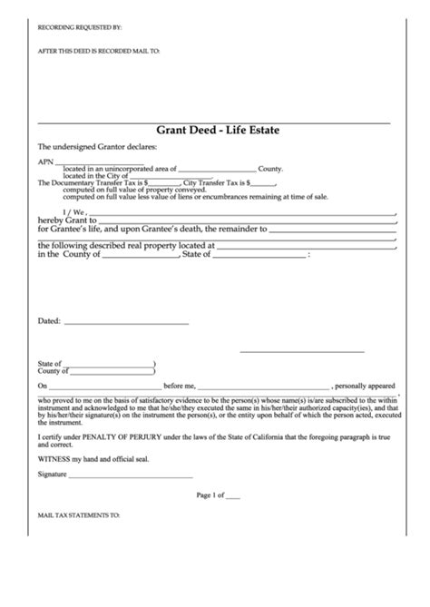 Fillable Grant Deed Life Estate Printable Pdf Download