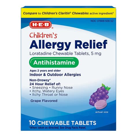 H E B Childrens Allergy Relief Loratadine Chewable Tablets Grape