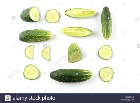 Organic Cucumber Whole And Sliced Flat Lay Food Concept Vegetables