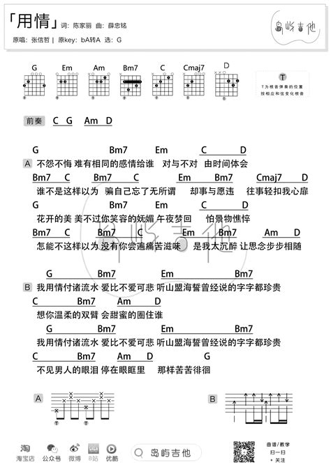 用情吉他谱 张信哲 G调弹唱谱 和弦 六线谱 酷玩吉他