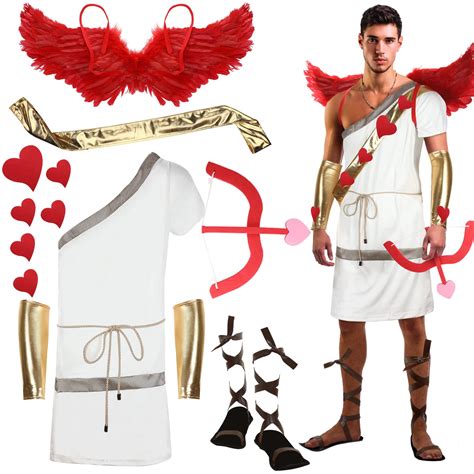 13 Pcs Men S Valentine S Cupid Costume Kit Wing Jumpsuit Wrist Cuffs