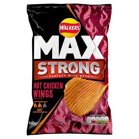 Walkers Max Strong Hot Chicken Wings Sharing Crisps 140g Zoom