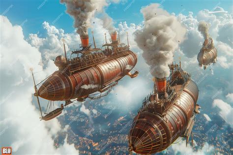 Premium Photo | Steampowered airship race featuring multicultural