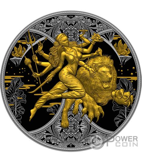 Durga Hindu Religion Dark Gilded Oz Monnaie Argent Francs