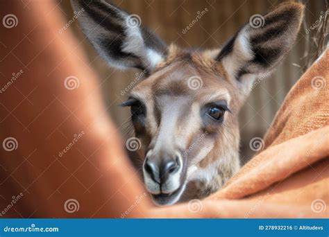 Close Up Of Kangaroo Joey Peeking Out Of Its Mother S Pouch With Curious And Inquisitive Look