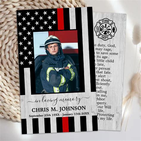 Thin Red Line Firefighter Memorial Prayer Card | Zazzle