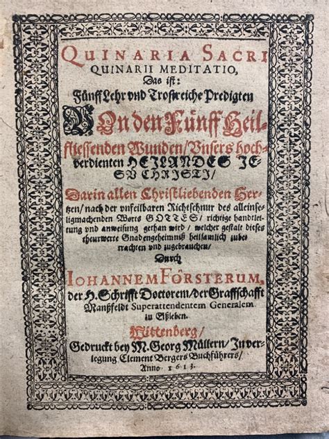 Quinaria Sacri Quinarii Meditatio Das Ist F Nff Lehr Und Trostreiche