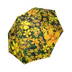 Pretty Orange Yellow Flowers On Black Foldable Umbrella Model U01