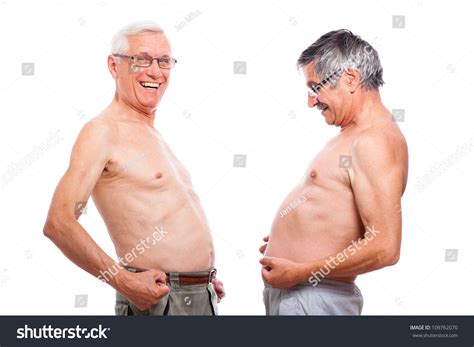 Two Happy Naked Senior Men Comparing Stock Photo 109762070 Shutterstock