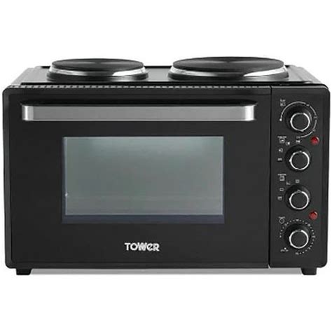 Black 42L Electric Mini Oven Dual Hot Plates Tower