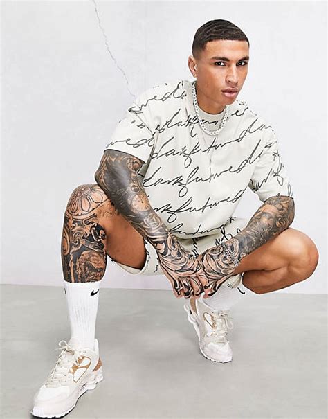 Asos Dark Future Co Ord With All Over Logo Print In Neutral Asos