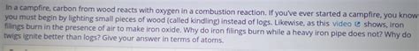 In A Campfire Carbon From Wood Reacts With Oxygen In A Combustion