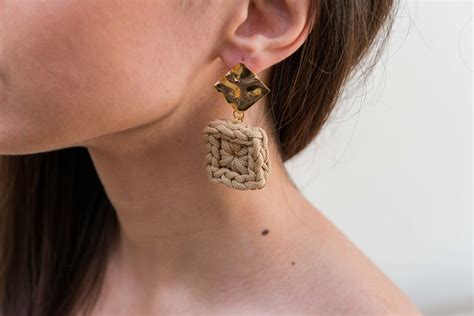 Nude Earrings Beige Crochet Earrings Statement Earrings Etsy