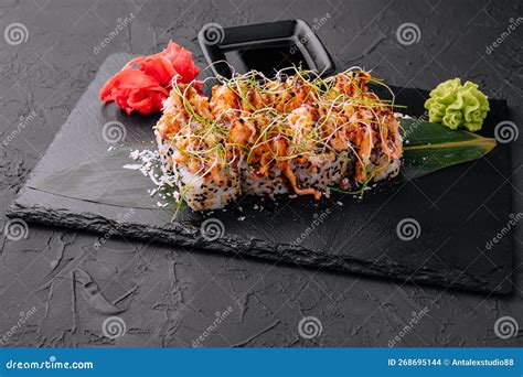 Beautiful Spicy Special Volcano Sushi Roll Stock Photo - Image of rice ...