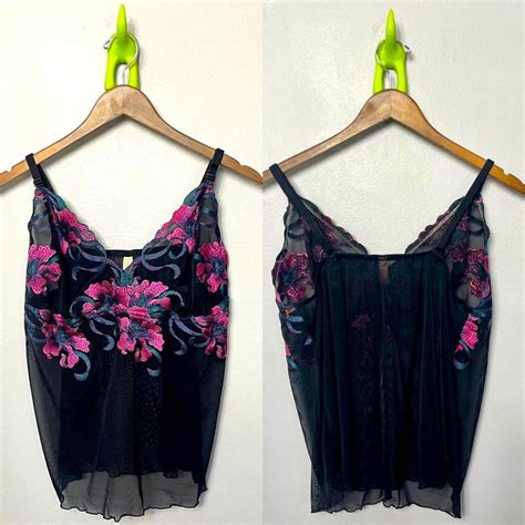 Cacique Black And Pink Sheer Lingerie Top Floral Depop