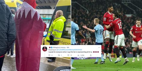 A Manchester United Fan Went To Last Night's Game Wearing A Qatar Flag