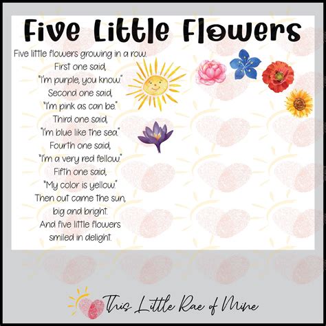 Five Little Flowers Spring Poem Handprint Art Keepsake Printable Diy