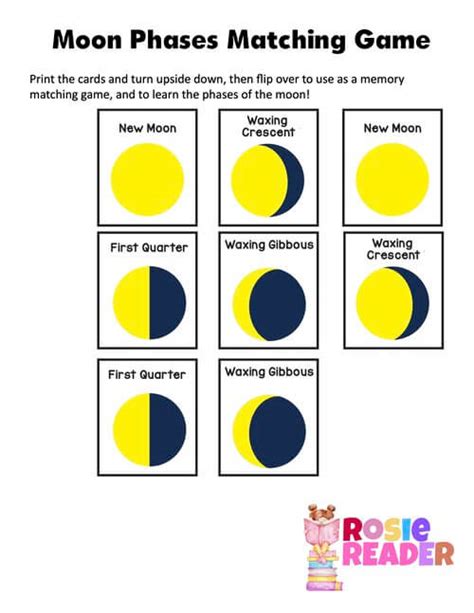 Moon Phases Matching Cards - Reading adventures for kids ages 3 to 5