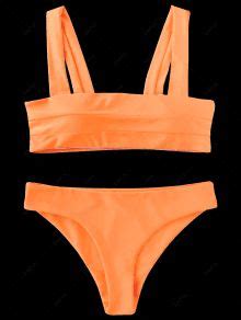 Off Hot Padded Wide Straps Bandeau Neon Bikini Set In Neon Orange M Zaful