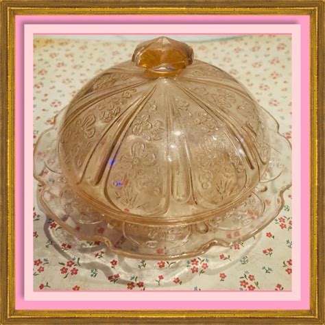 Depression Glass Storage And Organization Vintage Blush Pink Depression Glass Dish W Lid