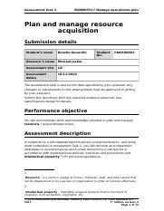 Assessment Task 2 Plan And Manage Resource Acquisition Docx