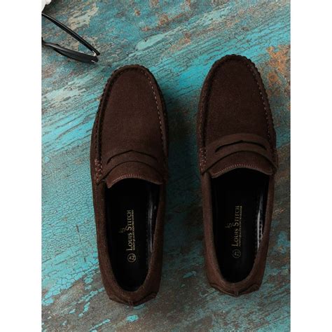 Buy Louis Stitch Italian Moccasins Brunette Brown Suede Plain Loafers