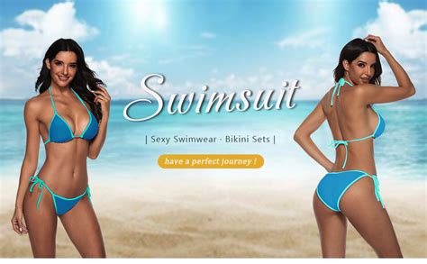 Amazon Suvimuga Women Two Piece Swimsuit Color Block Swimwear Halter String Triangle Bikini