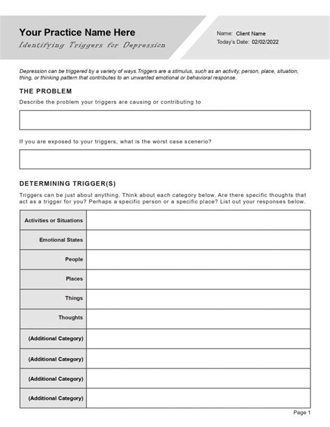 Depression Triggers Worksheet Editable Fillable Printable Pdf