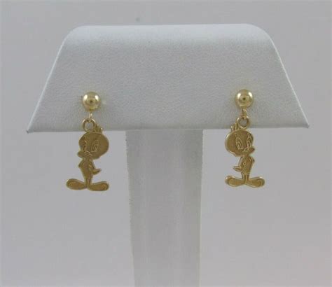 14kt Yellow Gold Tweety Bird Moving Dangle Earrings By Michael Anthony