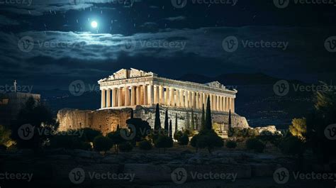 Night view of The Parthenon. Generative AI 32977093 Stock Photo at Vecteezy