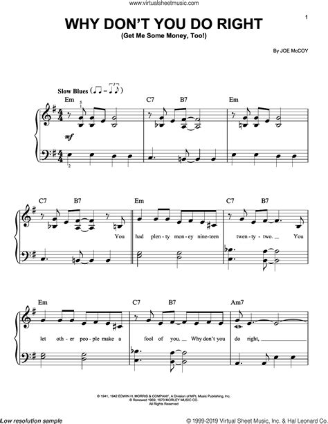 Why Don T You Do Right Get Me Some Money Too Sheet Music For Piano Solo