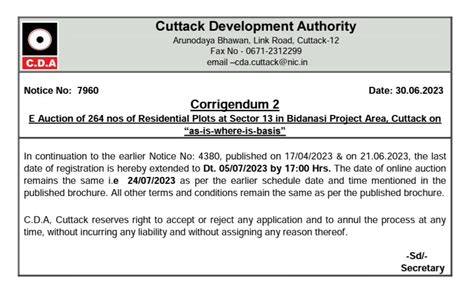 CUTTACK DEVELOPMENT AUTHORITY on Twitter: "E Auction of 264 nos. of ...