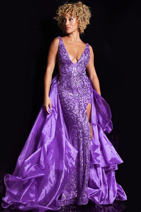 Pink Lilac Embellished V Neck Dress 38336 - Jovani