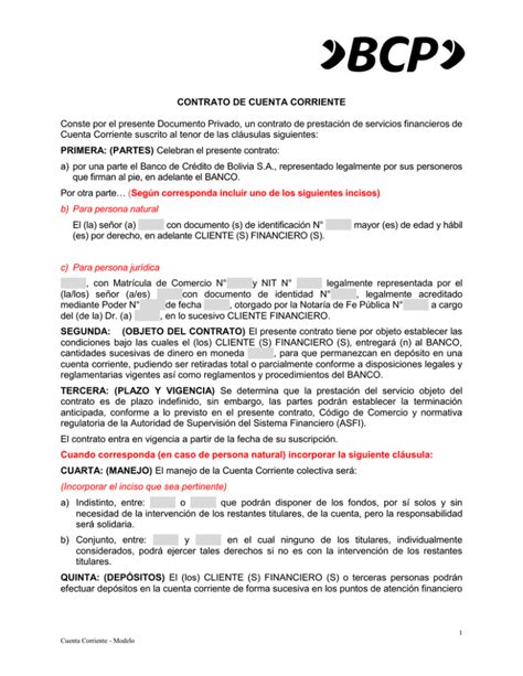 Contrato De Cuenta Corriente Mercantil Modelo Images