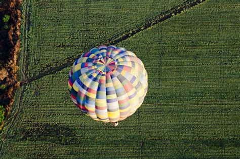 Hot Air Balloon Over Field Stock Photo Image Of Balloon